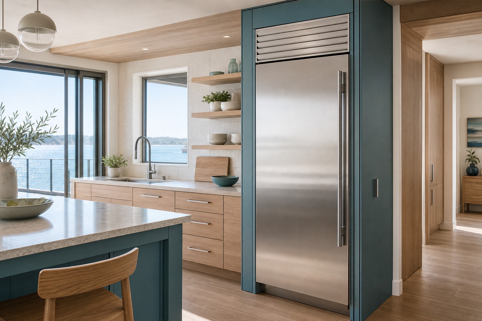 GE Monogram built-in refrigeration in a Redwood City kitchen