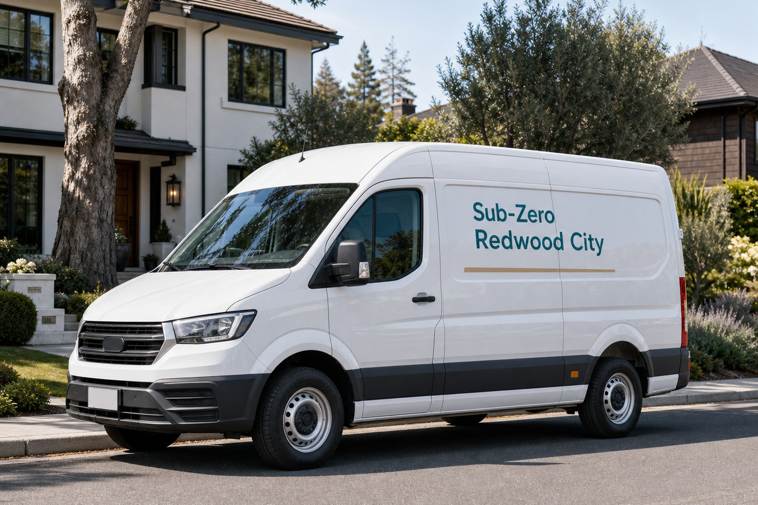 Service van at a hillside home near Belmont and Redwood City